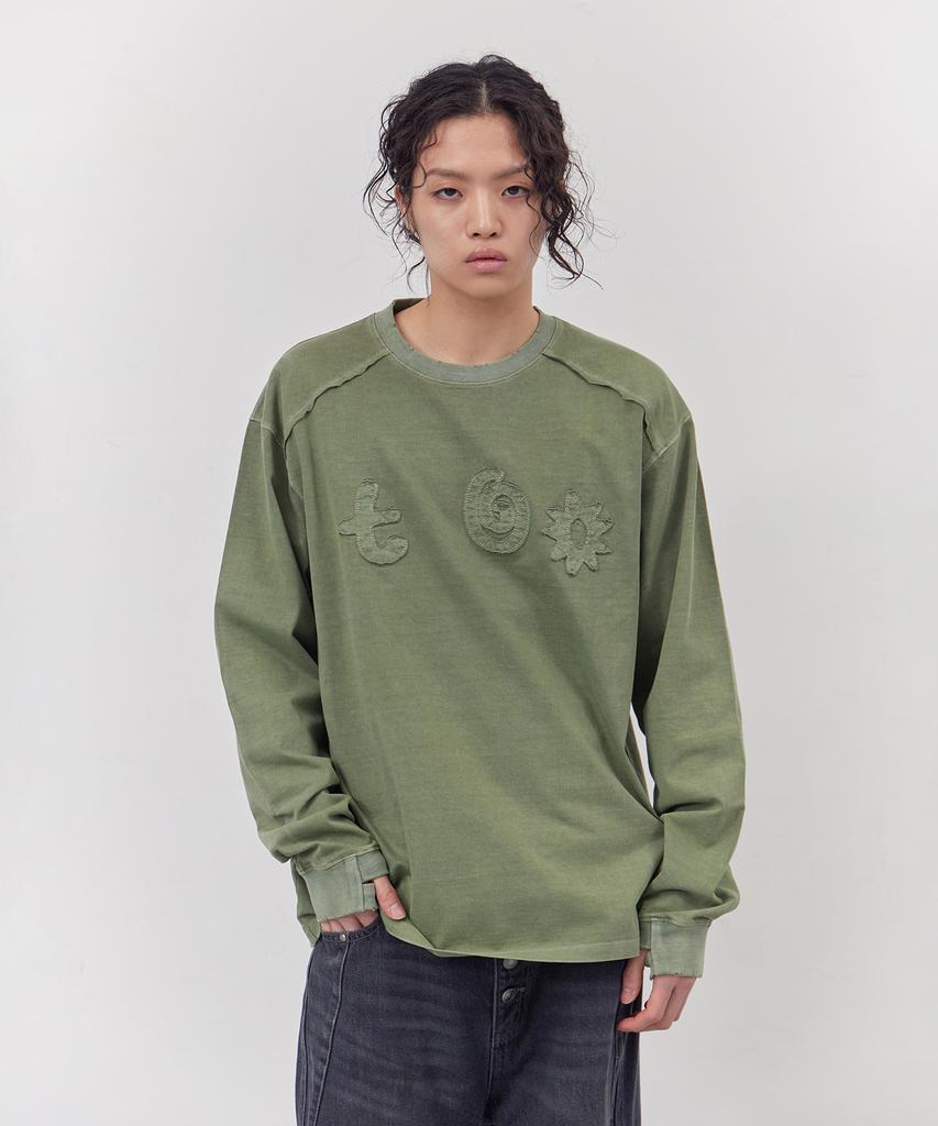 Tonilolenseu Pigment Applique Long Sleeve Washed Green