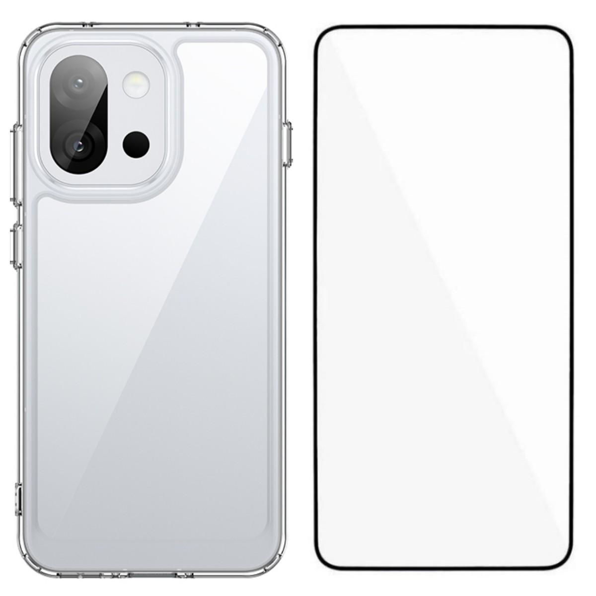 

For OnePlus 13T 5G Case WANLONFENG MF Series TPU Acrylic Clear Phone Cover with Tempered Glass Film Transparent