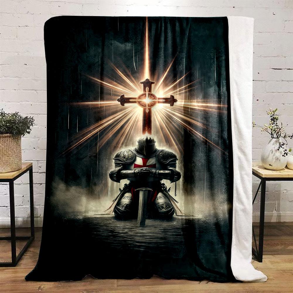 Crusader Knight Cross Blanket  Printed Blanket for Living Room Bed Couch Lunch Break Soft Cozy Blanket for Friend's Festival Gift