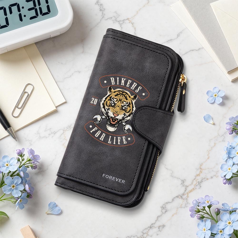 Men Vintage Biker Tiger Print Long Wallet Portable Multi Card Slot Fashion Zipper Purse