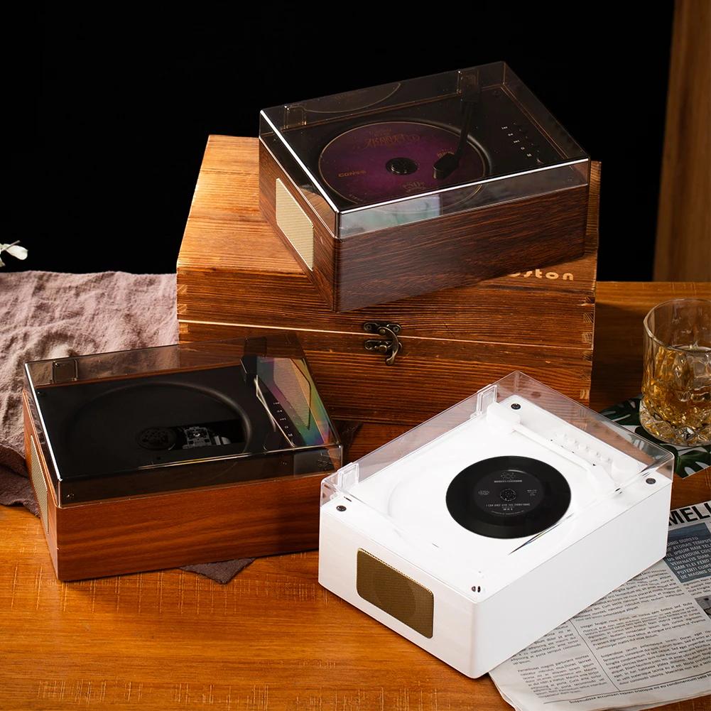 Portable CD Player Bluetooth Speaker Retro Turntable Speaker Support CD BT USB 3.5mm AUX Desktop CD Player for Phone Desktop PC