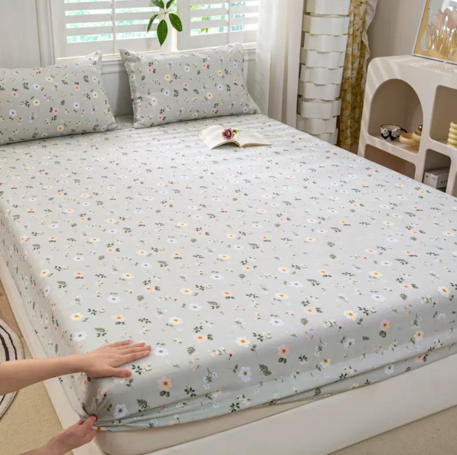 1pc Fitted Bed Sheets +2pc Pillowcases Single Double Bed Size Bedsheet Washed Cotton Girls Boys Room Bed Cover Mattress Cover