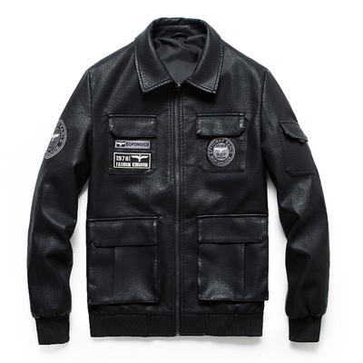 Pilot Leather Jacket Large Size Korean Edition Slim Fit Fashion Youth Casual Lapel Embroidered Men's Tooling Jacket