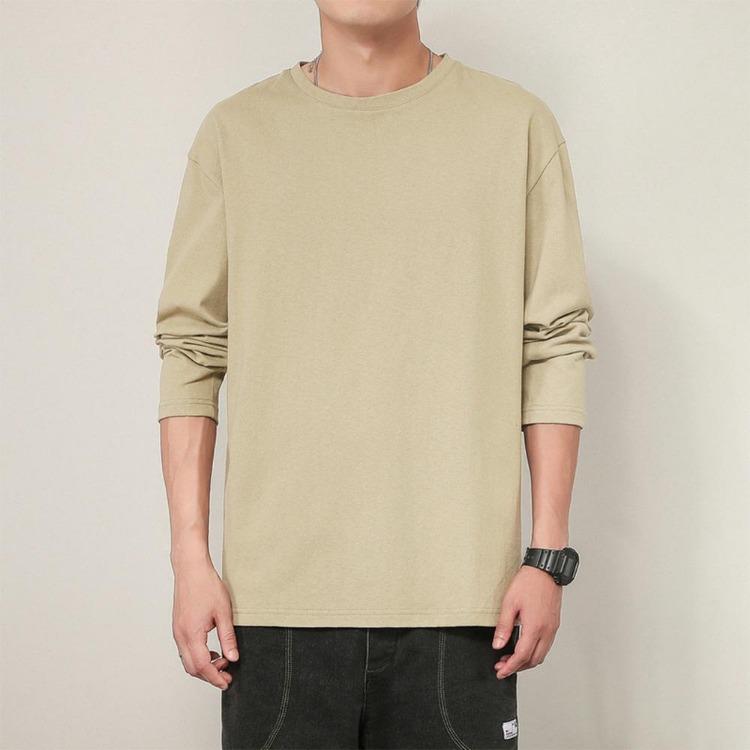 Men Long Sleeve Cotton Top Breathable Fabric Regular Fit Solid Colors Casual Wear