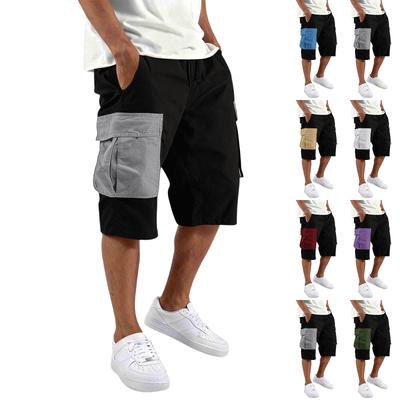 Herrshorts med flera fickor och dragsko, Casual, Lös passform, Utility, Lapptäcke, Cargo, Knälånga byxor