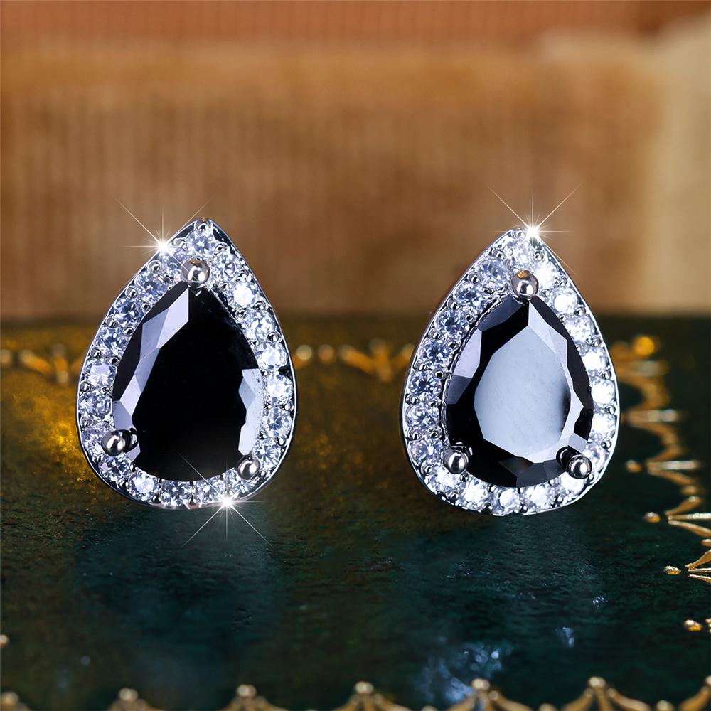 Boho Female Crystal Green Blue Stone Small Silver Color Stud Earrings Vintage Party Wedding For Women