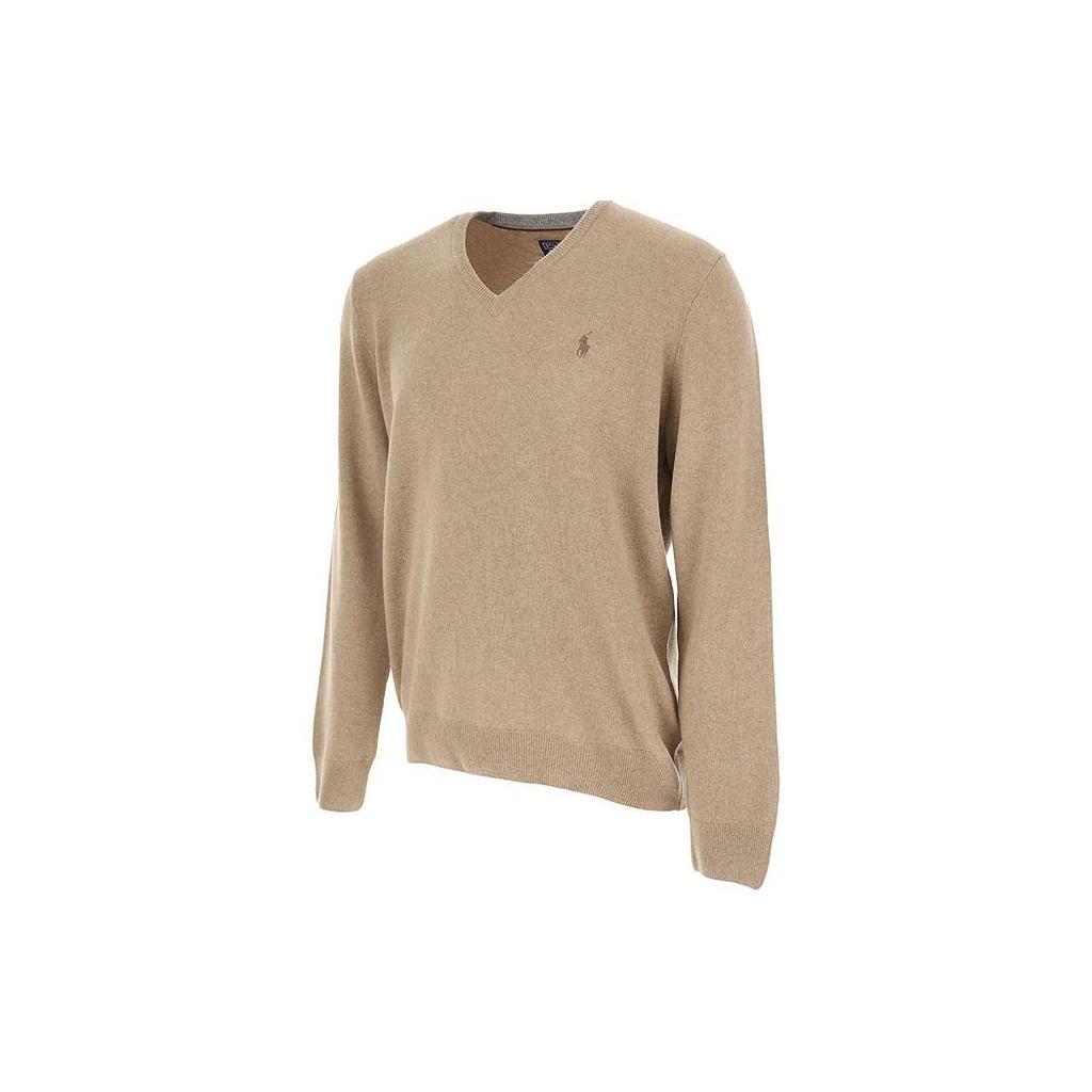 Polo Ralph Lauren FW22 Solid Color Small Pony Embroidered V-Neck Long Sleeve Pullover Sweater Men Sweater Brown 710876707-007