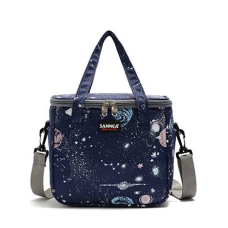 7L Waterproof Insulated Lunch  Bag Adjustable Reusable Lunch Box For Work Office School Picnic Beach Blue starry sky