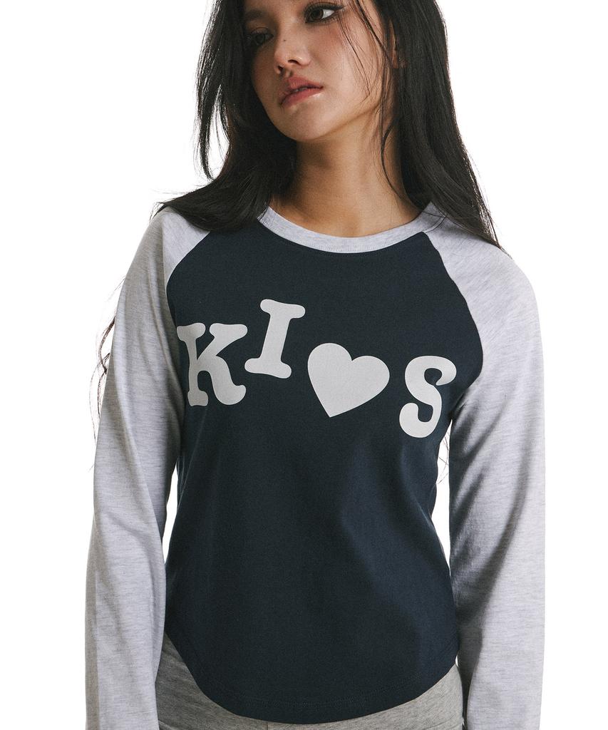 Kimseupeulesikoteunmakes Bumpy Kiss Raglan Long Sleeve T-Shirt Grey (Navy)