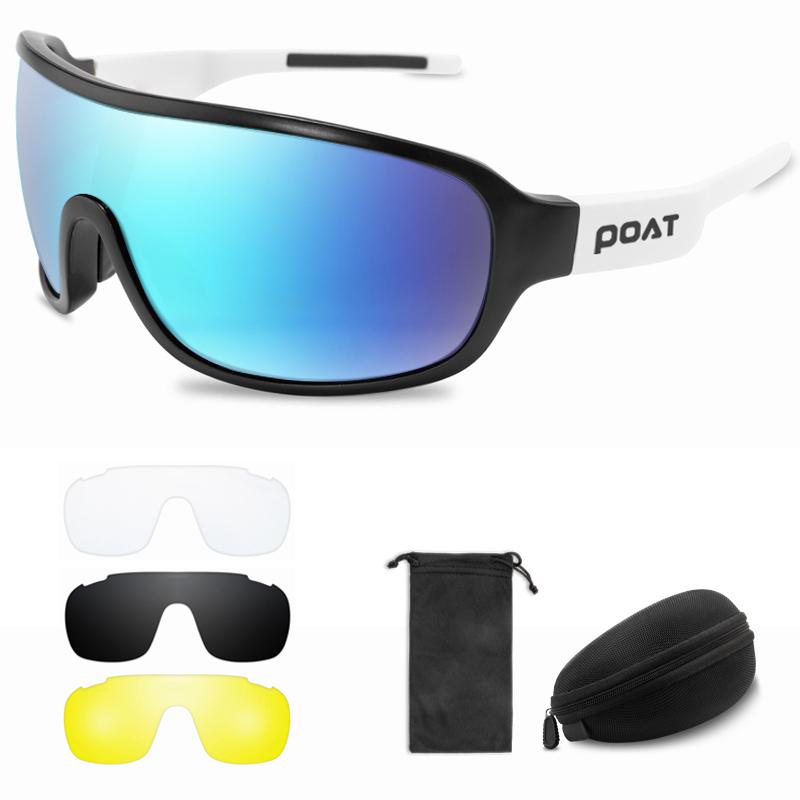 POAT Outdoor Sports Men Women Sunglasses Extra Lens Cycling Eyewear Fashion Bike Bicycle Mtb Goggles with Case UV400
