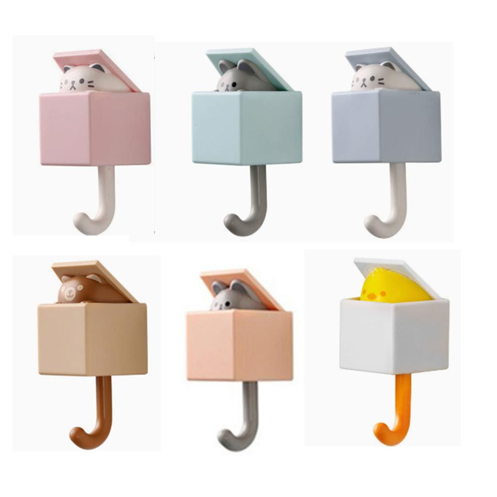 Cute Cat Adhesive Coat Wall Hooks Cute Pet Hooks Hanging Decorations No Drill Installation for Key Scarf Hat Towel Bag