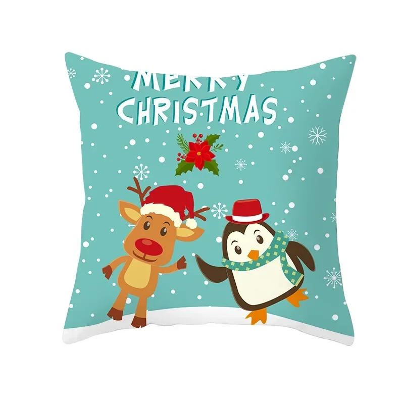 Polyester Fiber Green Series Christmas 2024 Pillow Cover Sofa Cushion Home Decorative Pillows Cover