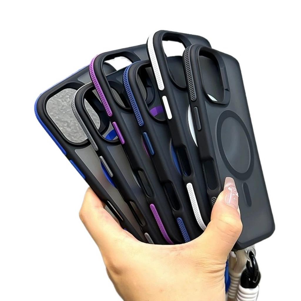 Luxus mit Lanyard Magsafe Mattes Durchscheinendes Case für iPhone 16 12 13 14 11 15 Pro Max Plus Magnetische Kabellose Ladehülle