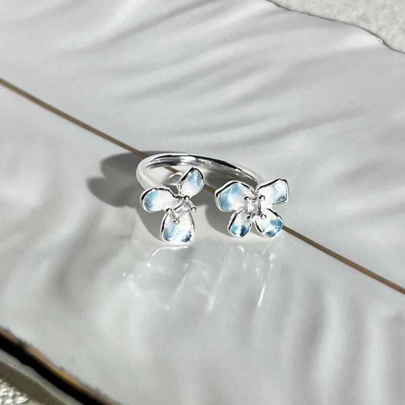 Stacking cream wind blue gradual change blue butterfly flower language smart flower butterfly ring women s fashion cold wind index finger ring