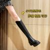 Fashion Women Black Thick Soled Ankle Boots Platform Square High Heel Women and Lower Leg Snow Short Patent PU Leather Round Head