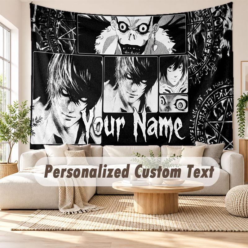 Arazzo da Parete con Nome Personalizzato, Arazzo Decorativo Sfondo Death Note per Dormitorio Casa