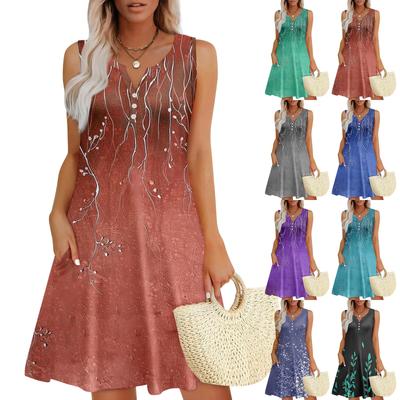 Womens Summer Dresses Loose V Neck Sleeveless Sundresses Dress With Pockets
