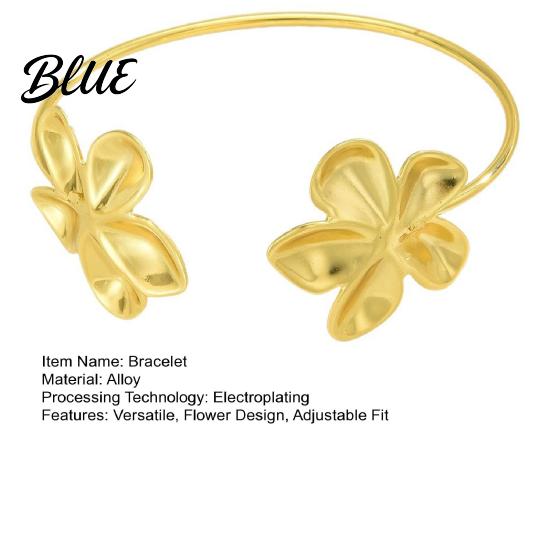 Long-lasting Alloy Cuff Bracelet Women Flower Adjustable Bangle Elegant Floral