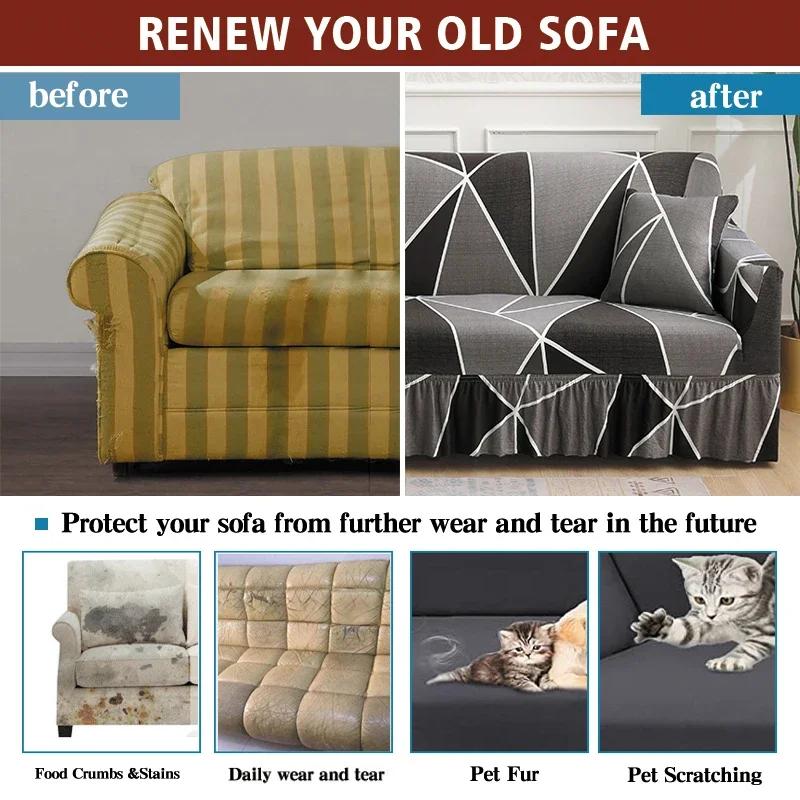 Printed Sofa Cover with Skirt All Inclusive Elastic Dustproof Sofa Covers for Living Room Multiple Color To Choice 1-5 Seater