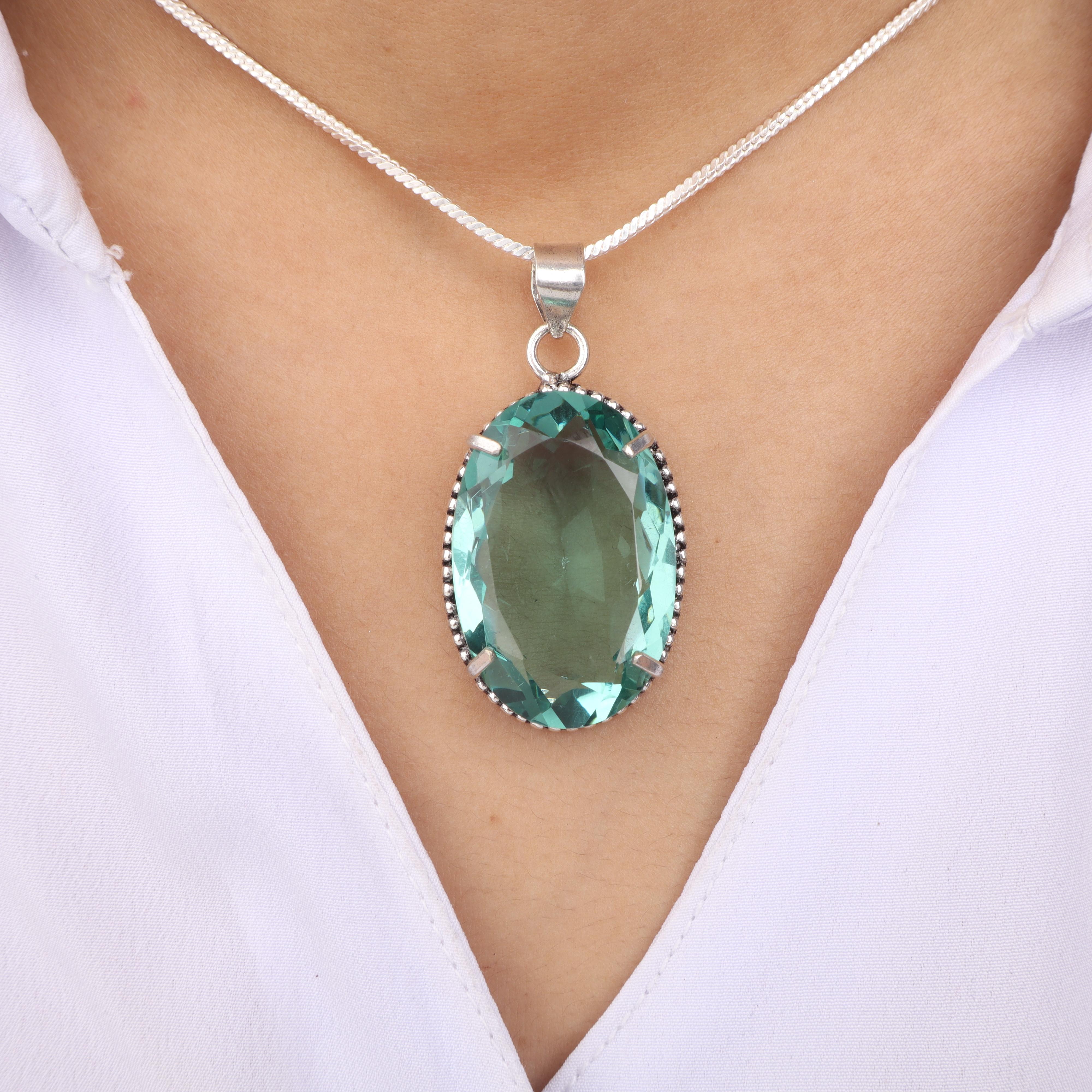 

Sky Blue Apatite Gemstone Silver Pendant 1.75 , 925 Sterling Silver Handmade Jewelry, Partywear Pendant Gift For Women PP-63-9