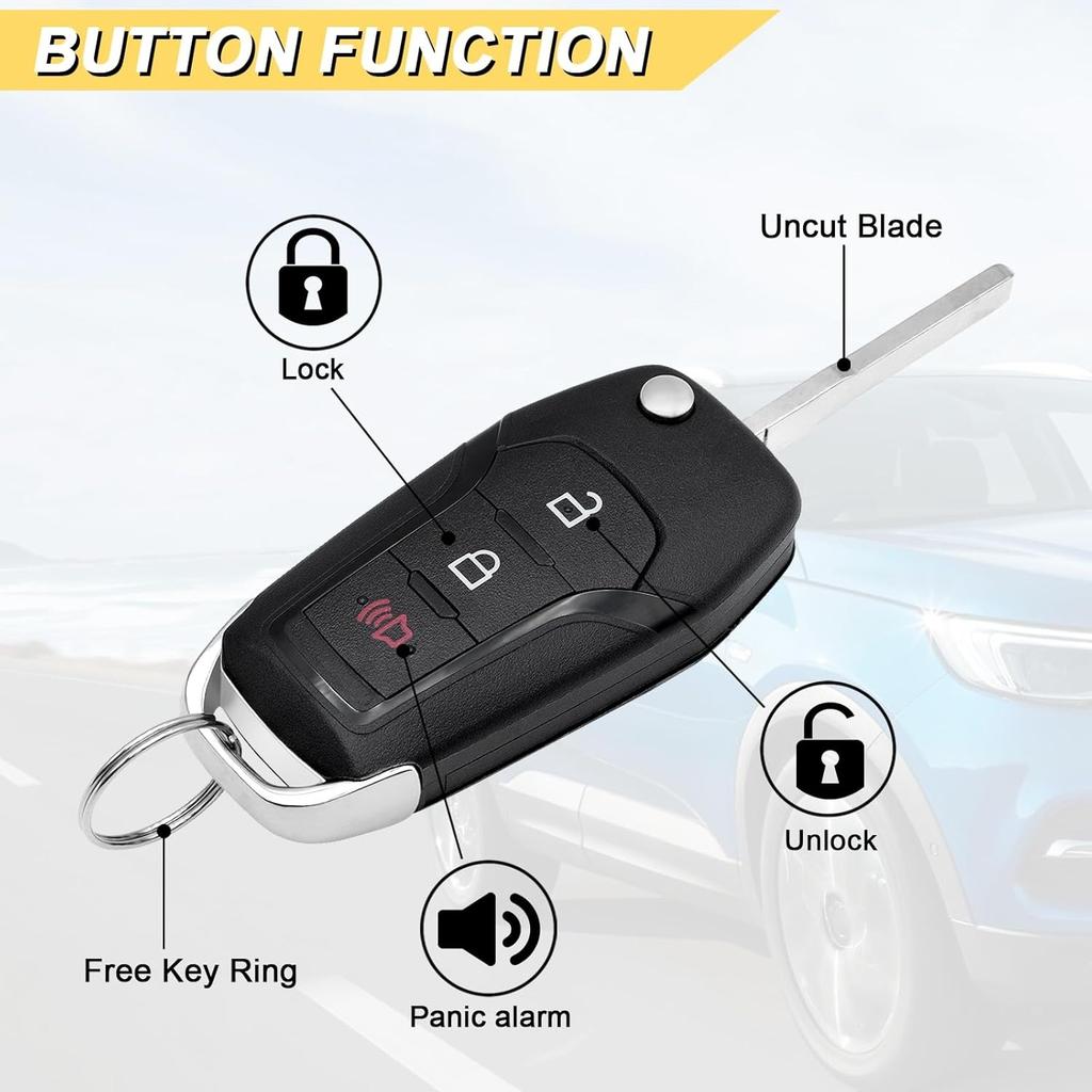 Key Fob for 2015-2022 Ford F-150, 17-22 F-250/F-350/F-450/F-550, 16-20 Explorer, 16-23 Ranger, 21-22 Bronco, 18-23 EcoSport, N5F-A08TAA, 3 Buttons