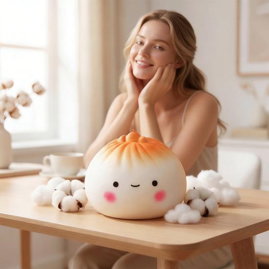 Cartoon Steamed Bun Fidget Toy Stress Relieving Stuffed Bun Squeeze Toy Simulated Dumpling Dough Ball Office Desk Toy