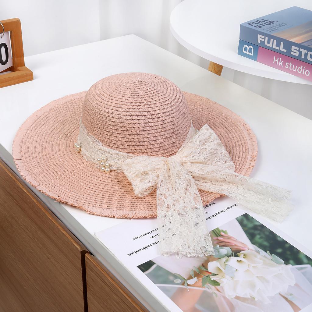 Internet celebrity sweet woven straw hat women's summer French seaside vacation sun hat big brim shading sun protection hat