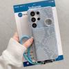 For Samsung Galaxy S24 Ultra Case Card Holder Mirror Snake Texture PU+PC Back Cover with Lanyard