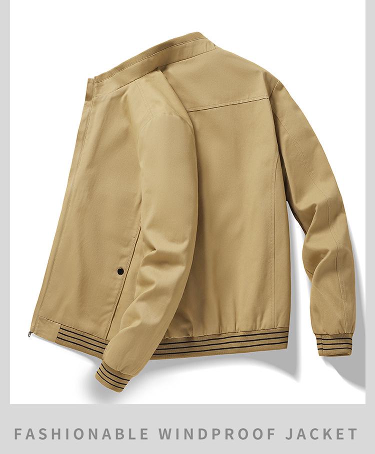 Men's Washed Cotton Casual Jacket - Spring/Autumn, Stand Collar, Dad's Top