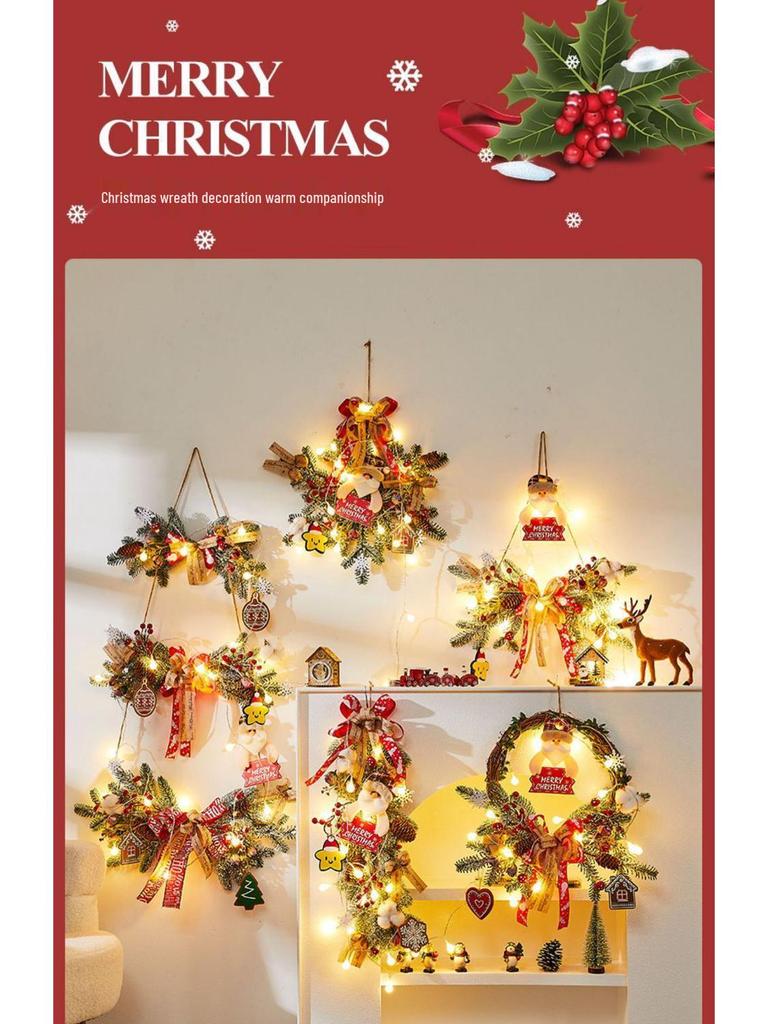 Rattan Christmas Wreath Hanging Ornament for Door & Wall Decoration