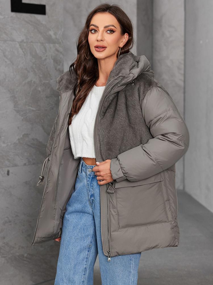 

Cinemore Зимняя куртка-пуховик женская короткая классическая застежка-молния с карманом и воротником-стойкой, с капюшоном, тонкое пальто для женщин, парки 9031 XXL темно серый