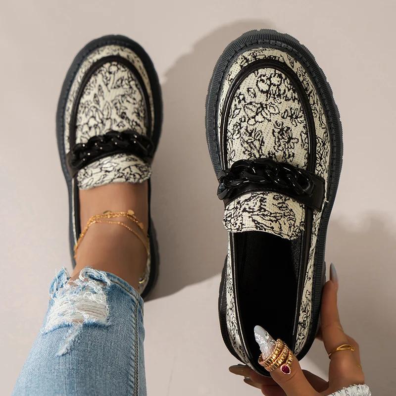 Fashion Women's Chain Decor Platform Loafers New Soft Bottom Round Toe Pumps Woman Office Lightweight Non Slip Loafer Shoes Mujer