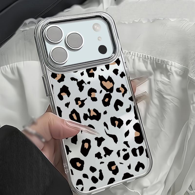 Leopard Print Phone Case For iPhone 17 Pro Max Plating Lens Frame Clear Soft Cover For iPhone 16 15 14 13 Pro Max 11 16E 17E