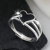 1pc Women's Fashion Wide Band Ring, Silver-Plated Multi-Layer Black Heart Ring, Minimalist Open Adjustable Hypoallergenic Index Finger Ring