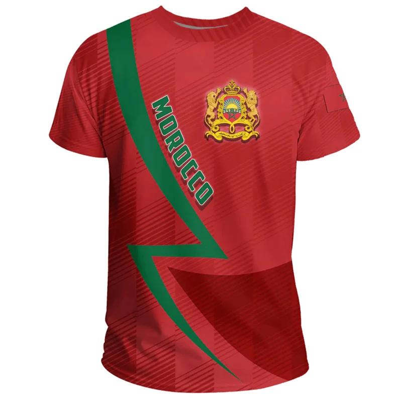 Summer Round Neck 3D Morocco Map Printed Top Fashionable Casual Short Sleeved Men's T-shirts