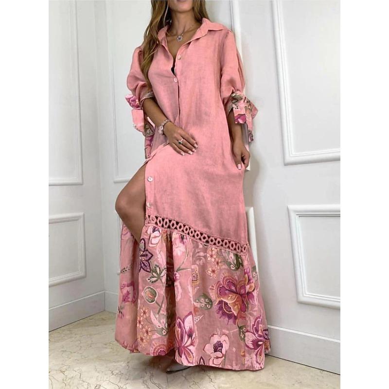QICED Fashion Summer Spring 3/4 Sleeves POLO Neck Casual Dresses
