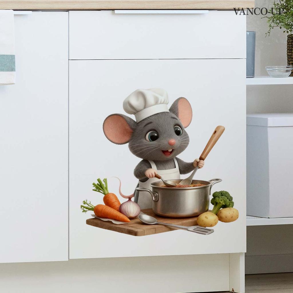 Cute Squirrel Mouse Chef Wall Sticker Self-Adhesive Waterproof Removable for Kitchen Living Room Background Wall Home Decor Art