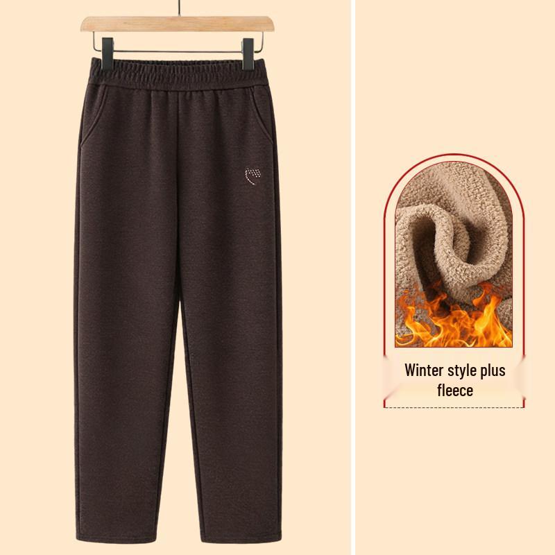 Middle-aged Women's Velvet-Lined Woolen Straight-Leg Pants for Autumn/Winter