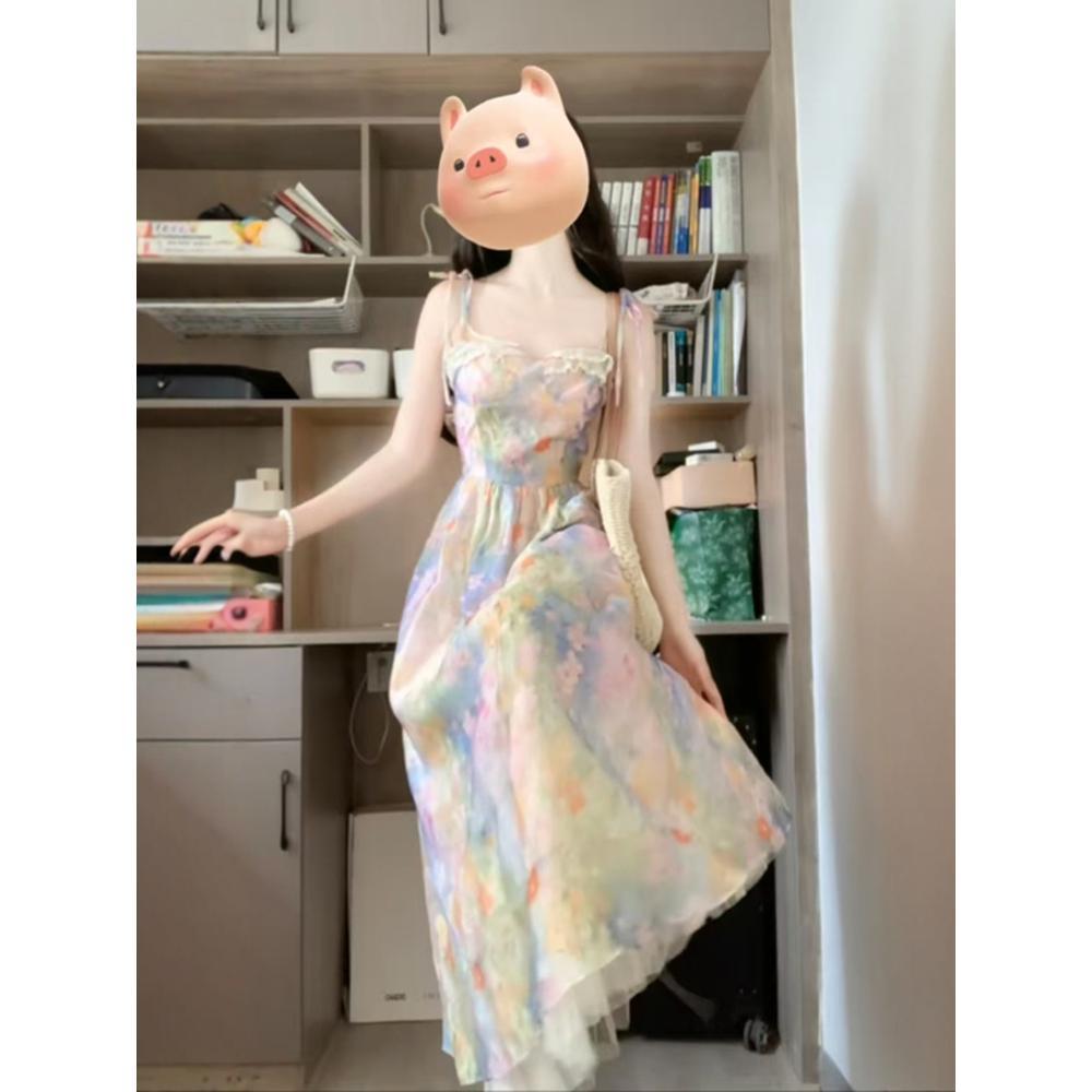 

Цветное платье-сарафан с цветочным принтом тай-дай, женское летнее, дофаминовое, закрывающее руки, для отпуска на море, темпераментное женское длинное платье XL- (recommended 110-60kg)