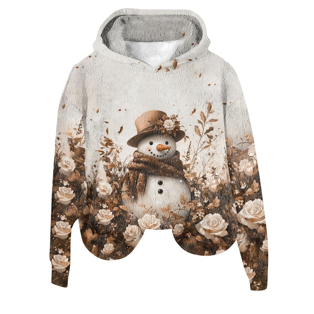 Dames hettegenser langermet juleprintet flanelltopp hettegenser