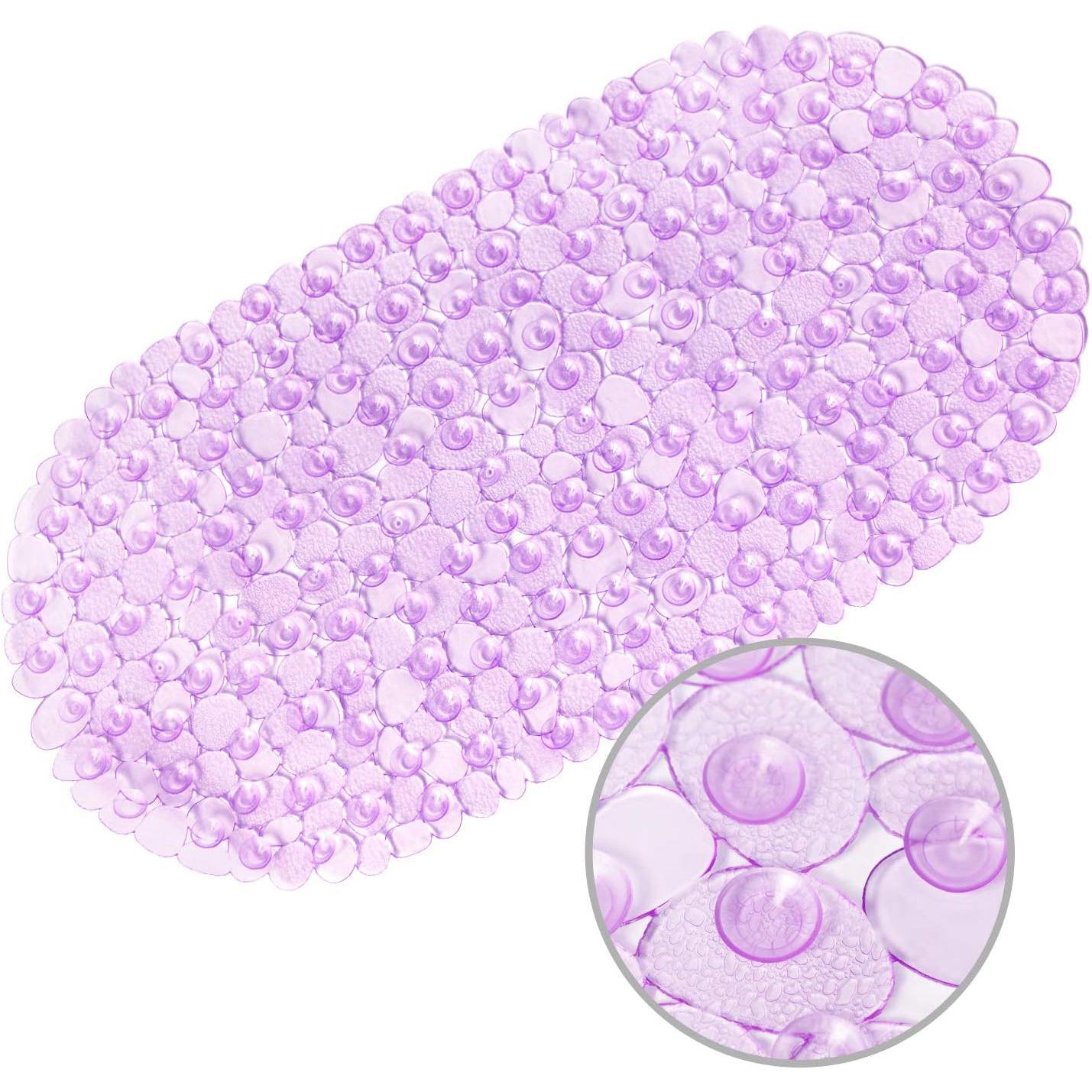 Oval PVC Non-Slip Bathroom Shower Mat with Suction Cups, Solid Color Bath Mat for Hotels 69x36cm
