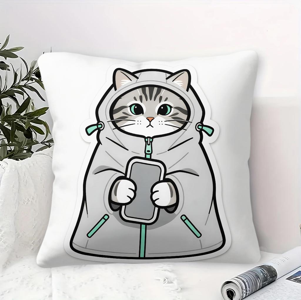 Kawaii Cat Print Throw Pillow With Pillow Inserts Cute Kitty Wrapped In Blanket Cushions Fashion Sofa Bed Decor Gift Christmas