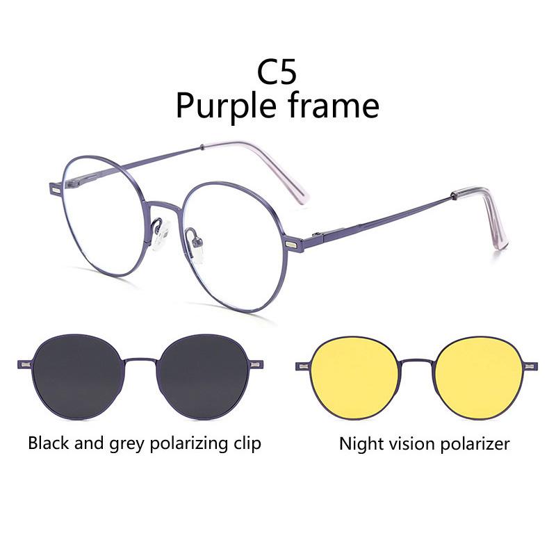 Round Metal Frame Polarized Magnetic Black Night Vision Clips On Glasses Optical Prescription Magnet Eyeglasses Magnet Exposed