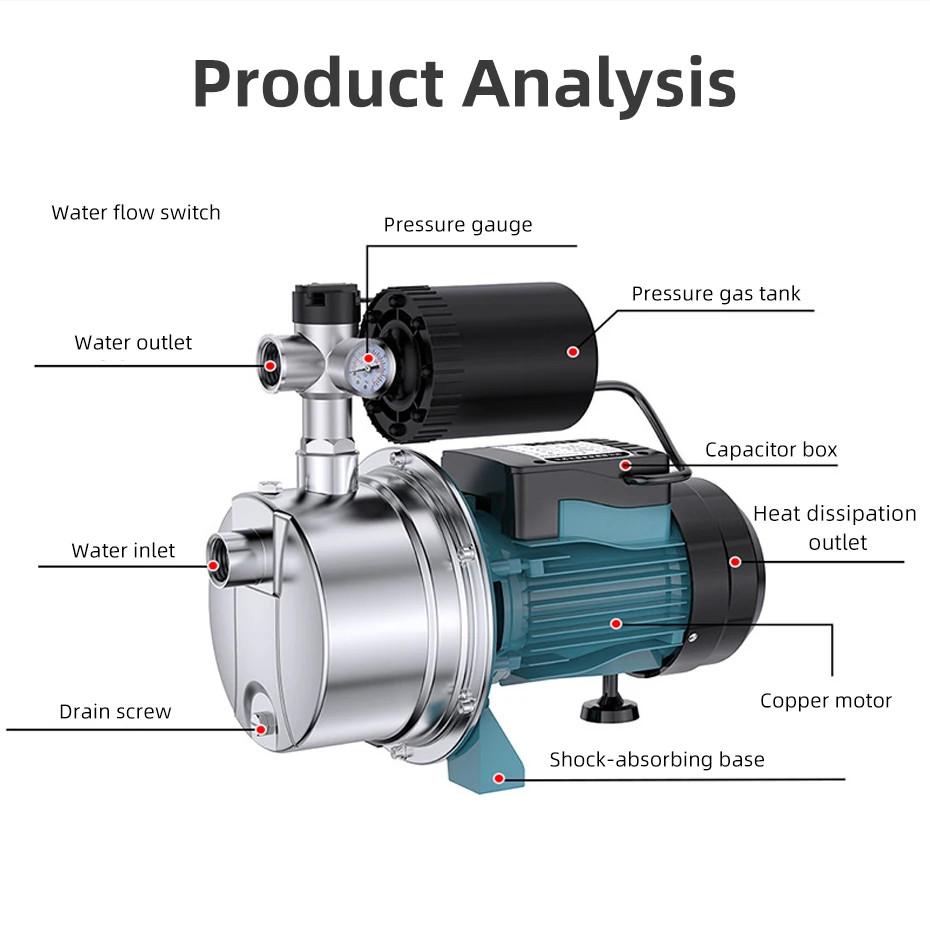 370W/1500W Household Fully Automatic Water Pump Silent Tap Water Booster Pump Stainless Steel Self-Priming Pump