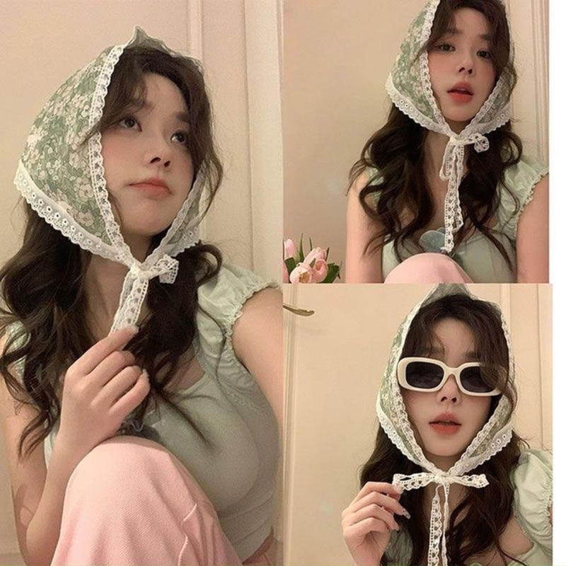 Französischer Stil Blume Dreieckstuch Kopfbedeckung für Frauen Sonnenschutz Kopftuch für modische Frauen zum Tragen