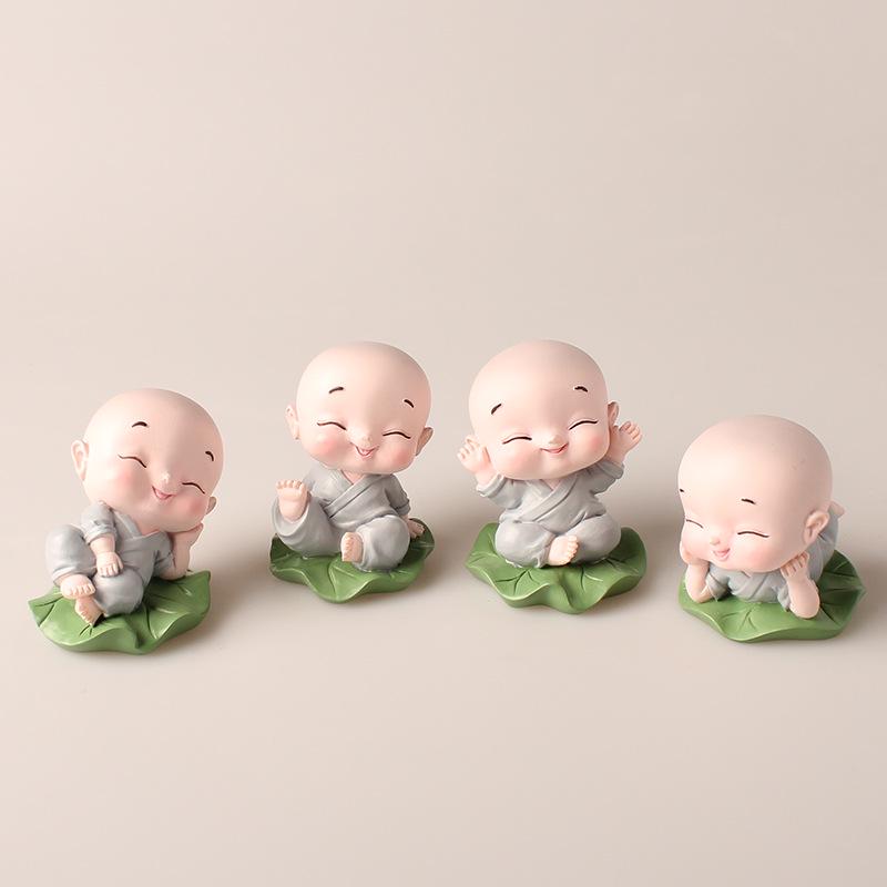 Zen Car Decor: Set of Four Shaking Head Monk Ornaments for Interior Decoration
