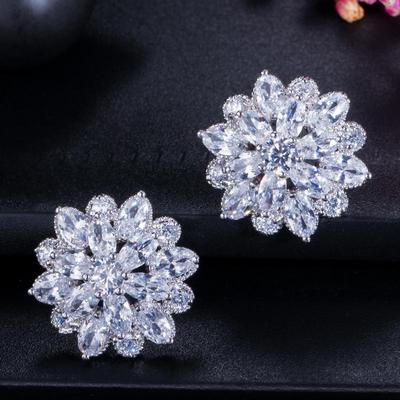 CMM Funkelnde AAA Roségold Farbe Silber Farbe Zirkonia Eis Blume Ohrstecker