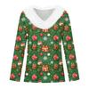 Women's Long Sleeve Christmas Print V-Neck Top with Plush Collar for Winter