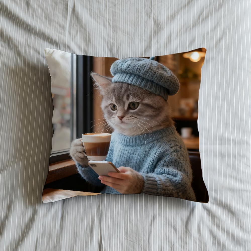 

Cushion Cover Soft Case Kitten Phone Cat Sofa Look Living Room Home Comfortable Office Decor Cute Protective Pillow 30cmx30cm