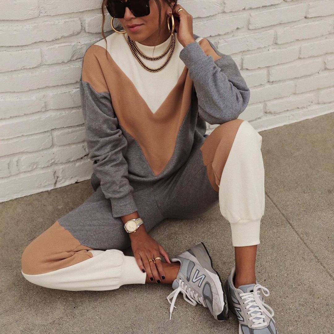 

2025 New Color Blocked Hoodie Set Two-piece Set S